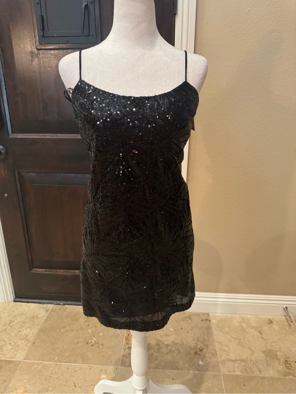 Dress the Population Black Sequin Mini Dress with Spaghetti Straps